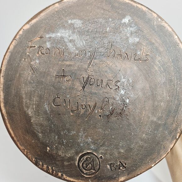 Antique Wisconsin ERIC ANDERSON RED Slip Ware Art Pottery Picher Jug Yellow Dot - Picture 9 of 12